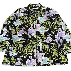Balla Valentina quilted‎ floral silk jacket snap front womens' sz Medium